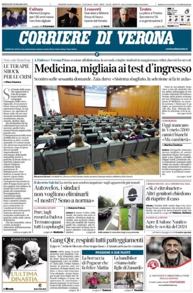 RASSEGNA STAMPA 🗞️ #primapagina 📰 di mercoledì 29 maggio, con AmoVerona l'Arena e Il Corriere di Verona