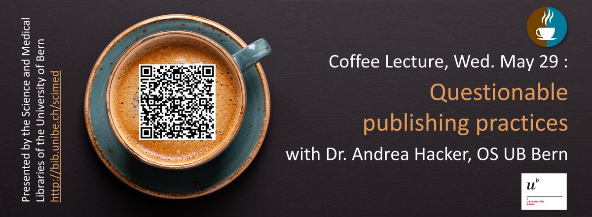 Science and Medical Libraries University of Bern (@sci_ub_unibe) on Twitter photo Are you aware of pitfalls to watch out for when #publishing scholarly manuscripts? Join our #CoffeeLecture on questionable publishing pactices today May 29 with @opensciencebern <a href="/unibern/">Universität Bern</a>. 13:00 online: bib.unibe.ch/scimedCL Free, no registration needed. Are you aware of pitfalls to watch out for when #publishing scholarly manuscripts? Join our #CoffeeLecture on questionable publishing pactices today May 29 with @opensciencebern <a href="/unibern/">Universität Bern</a>. 13:00 online: bib.unibe.ch/scimedCL Free, no registration needed.