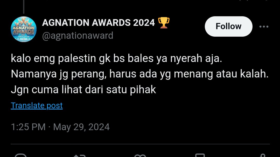 Ini fans @agnezmo awikwok bgt wkkkk.dikira lomba kali HARUS ada yg Menang N kalah. 'nyerah aja'?.liat dari pihak mana?pihak israel?ini tu ga dimulai cuma sjk 7 oktober 2023.cebokin aja trus ntu artis flop delulu lu @agnationaward #AlleyesonRafah