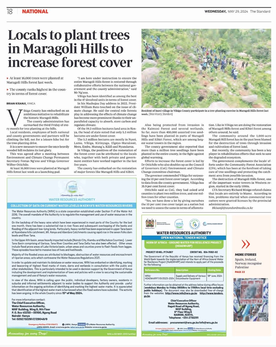 Locals plant trees in Maragoli Hills to increase forest cover via @StandardKenya #JazaMiti #ClimateAction