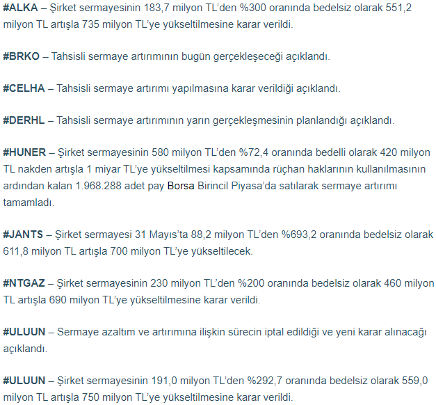 SERMAYE ARTIRIM #alka #brko #celha #derhl #huner #jants #ntgaz #uluun