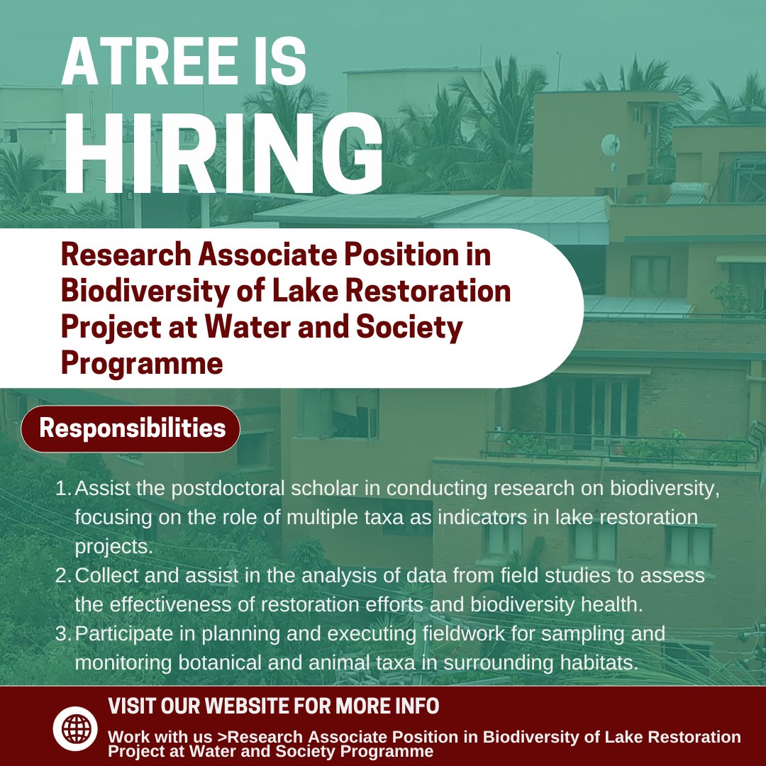 ATREE seeks a highly motivated research associate to work in the project that focuses on the restoration of a peri-urban lake in Bengaluru. atree.org/career/researc…