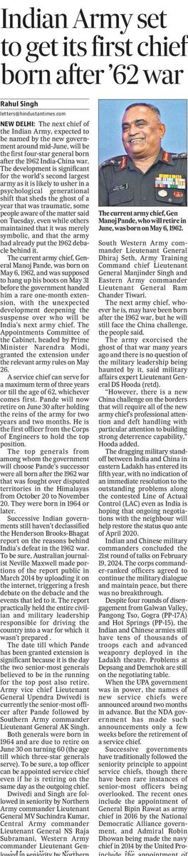 The Indian Army is all set to get its first Chief born AFTER the 1962 war — a symbolic severance from a haunting moment in history that some politicians amazingly still call an “alleged invasion”. hindustantimes.com/india-news/ind…