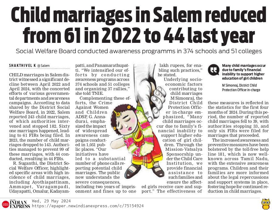Let's hope that child marriage will be completely eradicated in Salem in the coming year through continued efforts and initiatives. #EndChildMarriage #HopeForChange #TNIE 

@NewIndianXpress