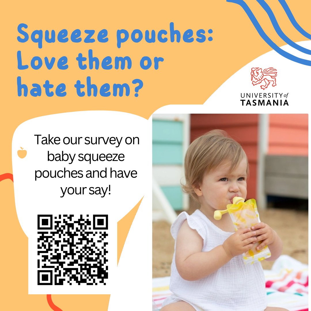 Calling all parents!
Researchers from the University of Tasmania, Western Sydney University and University of Wollongong are interested to see how families use squeeze pouches. 
Scan the QR code or click on our story to link to the short online survey. bit.ly/squeezepouchsu…
