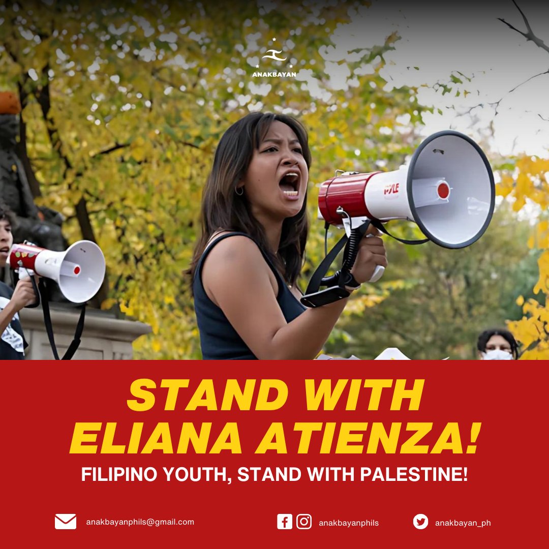 STAND WITH ELIANA ATIENZA! FILIPINO YOUTH, STAND WITH PALESTINE! Anakbayan stands with Eliana Atienza, who was suspended by the University of Pennsylvania for partaking in a pro-Palestine, anti-genocide protest. (1/3) #AllEyesOnRafah #FreePalestine