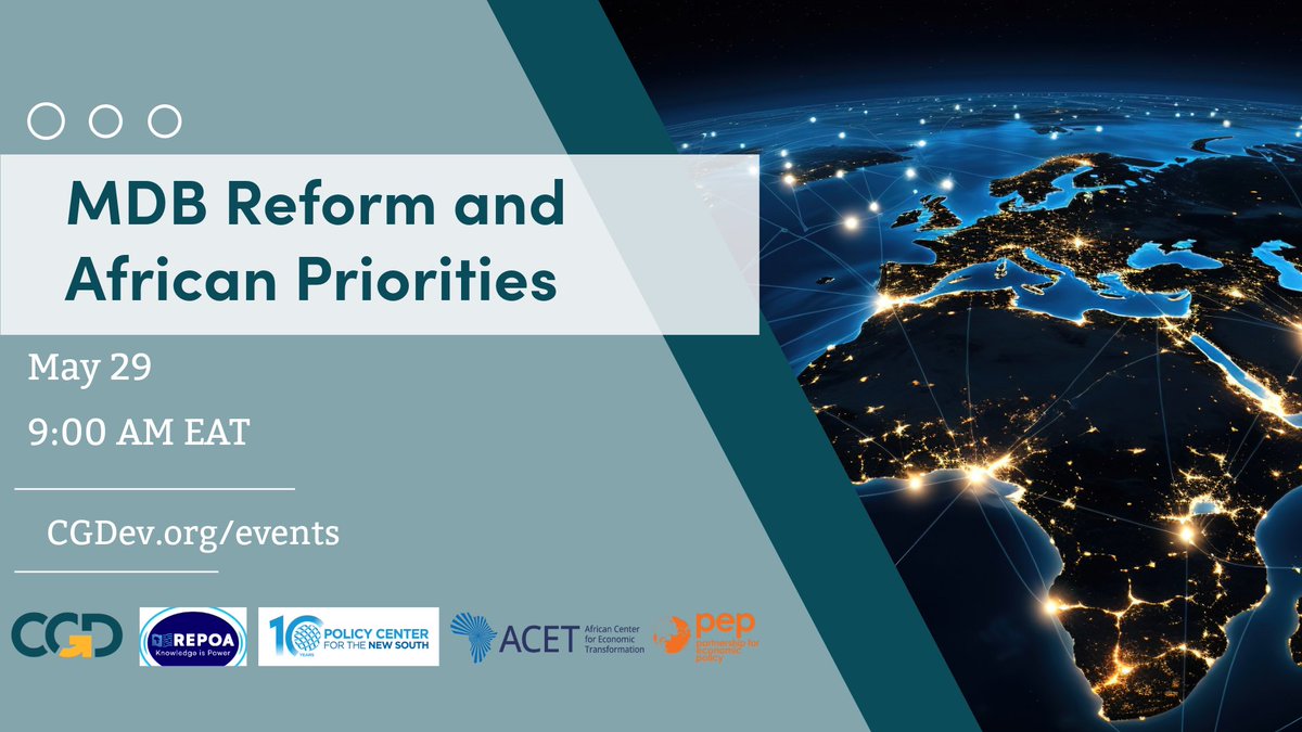 ⏰ LIVE ➡ Experts from @CGDev, @AcetforAfrica, @PEPnetwork, @REPOA, & @PolicyCenterNS are convening for a workshop on prioritizing African countries in the multilateral development bank reform agenda 🌍 Tune in! 🔴⬇ bit.ly/3VarNkj