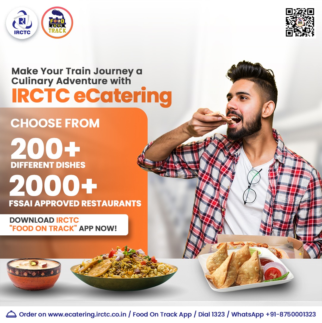 With IRCTC eCatering, your taste buds are in for a treat! 

Choose from over 200+ delicious dishes from 2,000+ FSSAI approved restaurants. 

🌐Click on ecatering.irctc.co.in
👉Install #FoodOnTrack app 
📞1323/WhatsApp +91-8750001323

#trainfood #foodintrain #orderandrelax