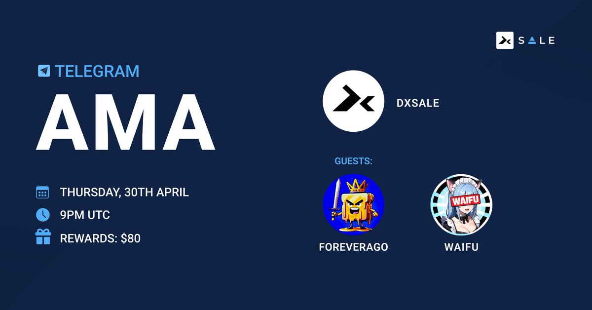 🚨 OnChain Summer - DxSale's Exclusive Telegram AMA Session 🕒 Time and date: 30th of May - 9pm UTC 🏟️ AMA location: t.me/dxsale 🎙️ Special Panel: @KingFrnchToast @baseWaifu 🎯 AMA Giveaway and instructions 1⃣ Follow @dxsale X and join the telegram 2⃣ Follow