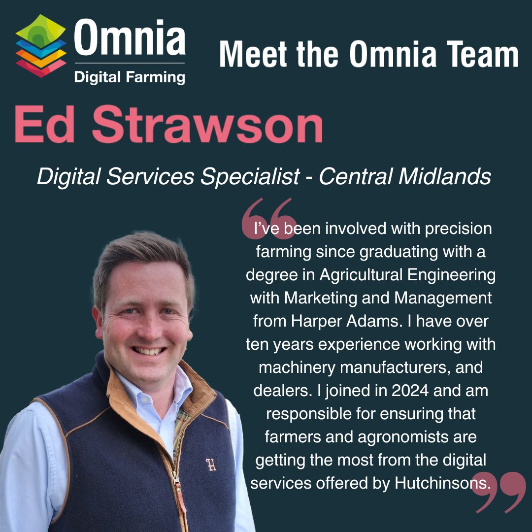 Who's your local Omnia specialist?👥

🤝Meet Ed🤝 

With over 10 years' experience, Ed helps ensure that customers and agronomists are getting the most from the digital services offered by Hutchinsons.

Meet him at @CerealsEvent on Stand 258…