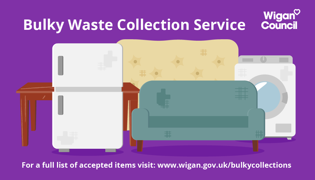 Did you know you can book two bulky waste collections of up to five items in a 12 month period- totally free? 👉 wigan.gov.uk/Resident/Bins-… #WasteWednesday #KeepItClean