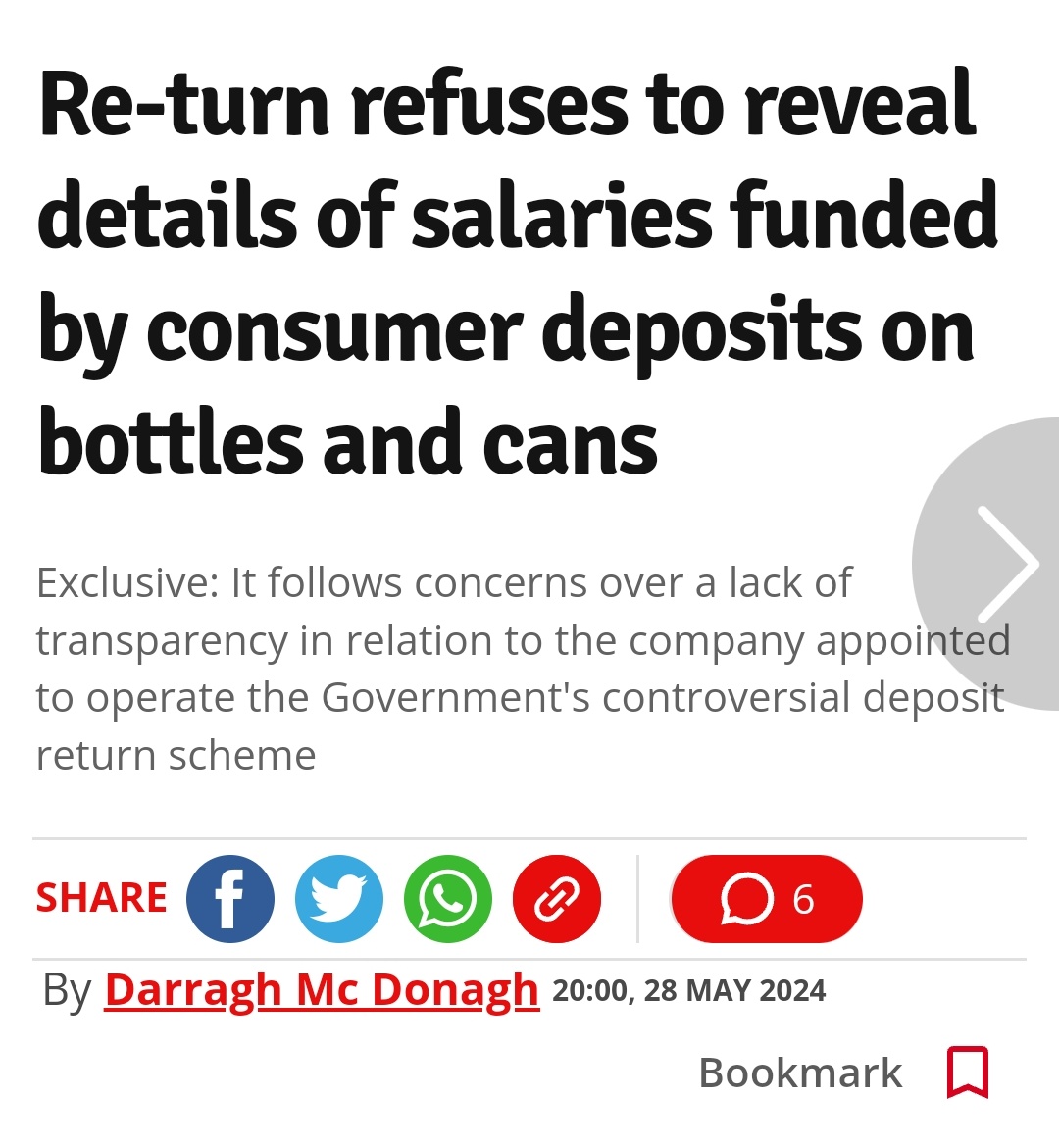 Re-turn refuses to reveal details of salaries funded by consumer deposits on bottles and cans - Darragh McDonagh Exclusive: It follows concerns over a lack of transparency in relation to the company appointed to operate the Government's controversial deposit return scheme