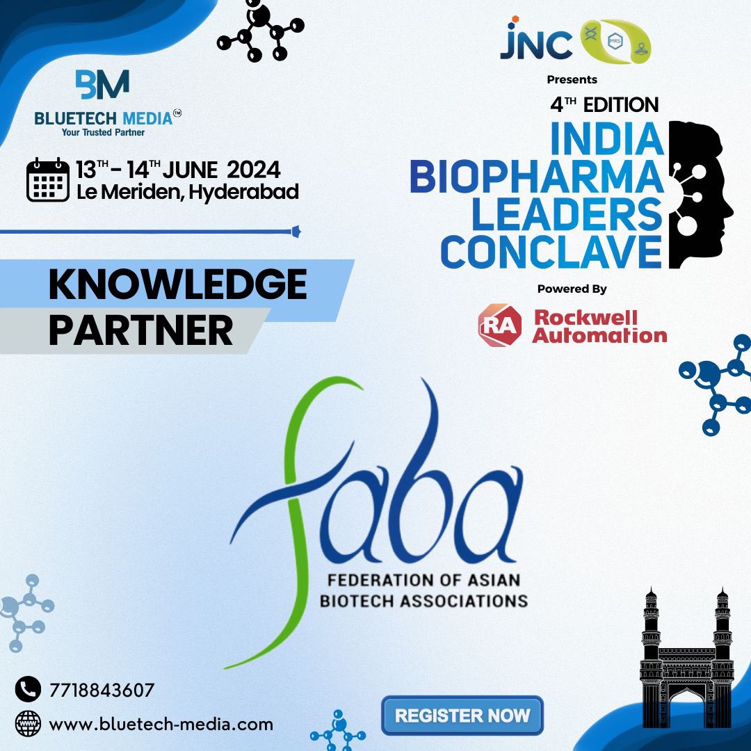 We're thrilled to announce Federation of Asian Biotech Associations (FABA) as our Knowledge Partner for the 4th Edition of the India Biopharma Leaders Conclave, proudly presented by M R Sanghavi & Co., powered by Rockwell Automation, Click lnkd.in/d2T9iruW