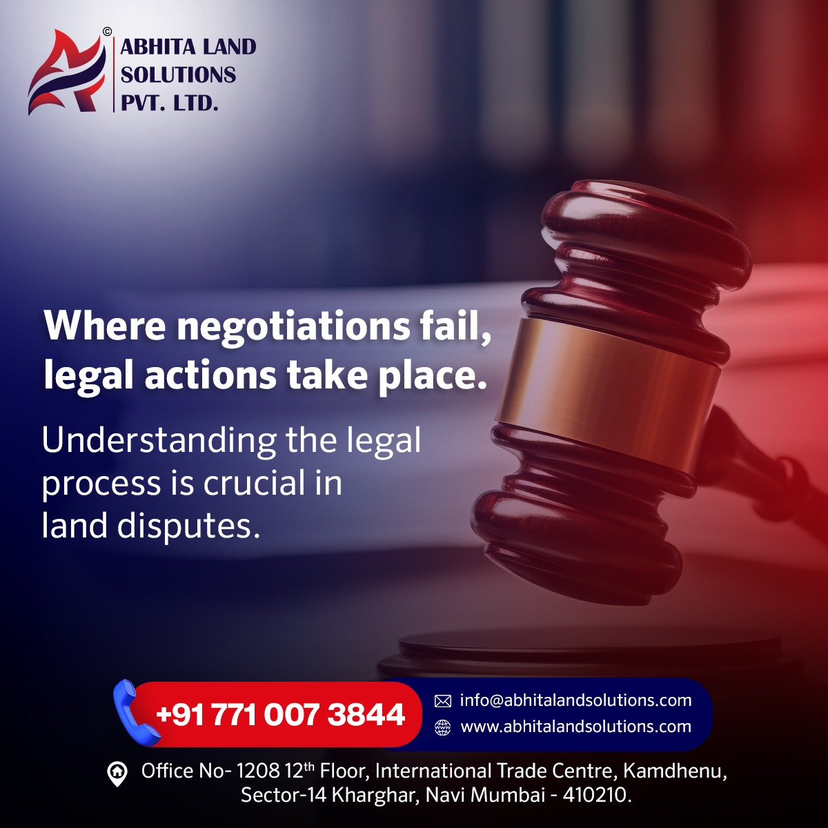 Where negotiations fail, legal actions take place. Understanding the legal process is crucial in resolving #landdisputes.
#LandMatters #PropertyRights #LandRights #LegalAdvice #LegalServices #LegalSolutions #landsolution #landservice #LegalExperts #abhitalandsolutions #navimumbai