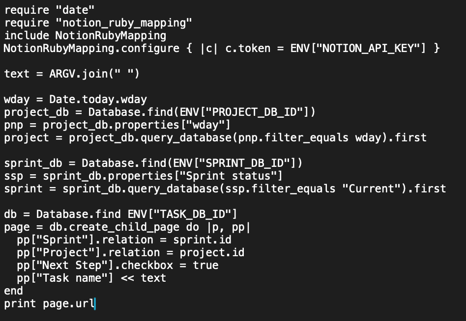 hkob's tweet image. もう一つ追加。
急に差し込まれた仕事にいちいち Sprint やプロジェクトなどを設定するのが面倒なので、「do タスク名」というアクションを作った。
これまではフィルタを仕込んだビューで「New」した後、「Next Step」チェックボックスを入れていた。これが全自動。
#Notion #notionapi