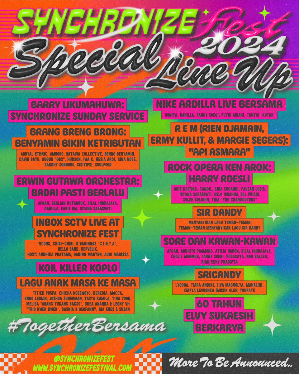 ‼️‼️PERHATIAN ATTENTION‼️‼️

Inilah 13 Special Lineup yang diramu dan dipersiapkan secara khusus, untuk bisa merayakan tema-tema spesifik yang diusung secara maksimal, eksklusif hanya hadir di Synchronize Festival 2024!

A THREAD