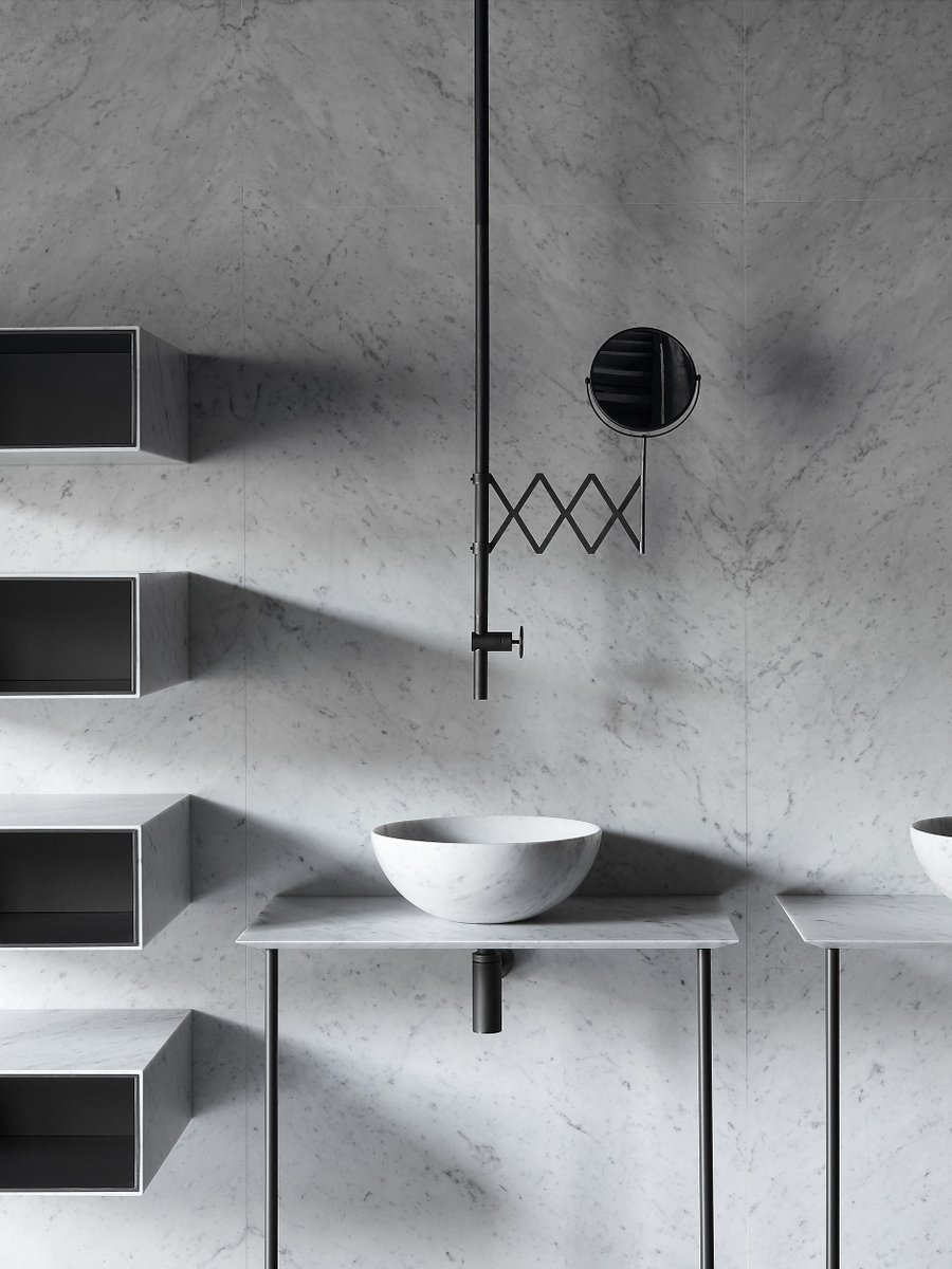 architonic's tweet photo. Industrial-style taps
Fontane Bianche Salvatori’s matt black Fantini #tapware with submarine-style control wheels also exposes its industrial design with vertical-drop pipework. https://t.co/n7M0kt83qZ