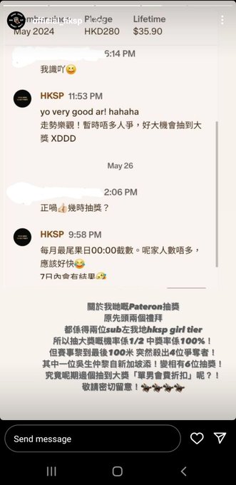 Patreon5月份跑馬仔去到最後2.5日！ 突然間殺出4位程咬金，究竟到仲會唔會有大戶係臨尾大手掃貨呢？應該無😂 抽獎會係31/5/2024截數後兩日內進行！6月7號前會有結果！ 想加入呢個戰場既朋友，即入傳送門！  https://t<a href="/tag/hksp"class="tags"><span>#hksp</span></a><a href="/tag/hksecretparty"class="tags"><span>#hksecretparty</span></a><a href="/tag/hksppatreon"class="tags"><span>#hksppatreon</span></a><a href="/tag/%E5%96%AE%E7%94%B7%E6%9C%83%E8%B2%BB%E6%8A%98%E6%89%A3"class="tags"><span>#單男會費折扣</span></a><a href="/tag/%E5%A4%A7%E6%8A%BD"class="tags"><span>#大抽</span></a>
