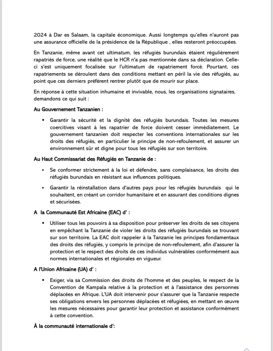 #Tanzanie : Ultimatum de la Tanzanie : Les Réfugiés Burundais en Péril #FocodeMagazine 29-05-2024 La Tanzanie a lancé un ultimatum pour le rapatriement forcé des réfugiés burundais d'ici décembre 2024, exacerbant une crise humanitaire déjà sévère. Depuis 2015, ces réfugiés ont