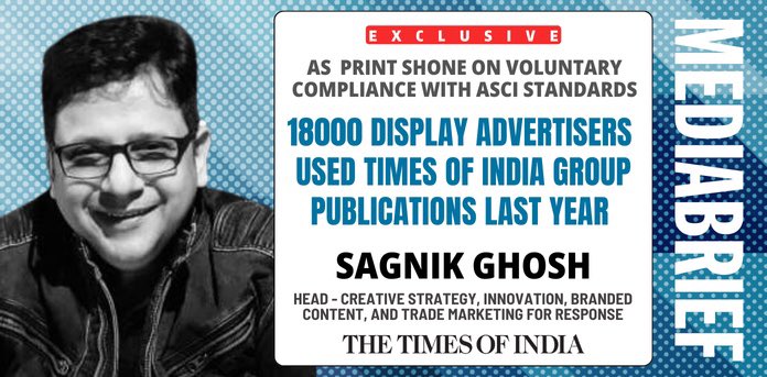 Exclusive | @sagnikghosh : 18000 display advertisers used @timesofindia publications last year as Print shone with top voluntary compliance with @ascionline standards 

#mediabrief #timesofindia #sagnikghosh #adsondigital #asci #TOI #timesofindiagroup