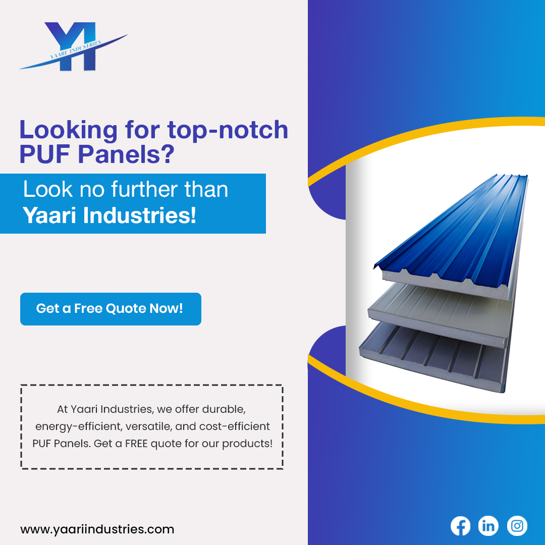 In the market for top-notch PUF panels? Look no further than Yaari Industries! We offer durable, energy-efficient, versatile, and cost-efficient PUF Panels. Get a FREE quote today! #PUFpanels #construction #energyefficiency #durability #versatility  #India #YaariIndustries