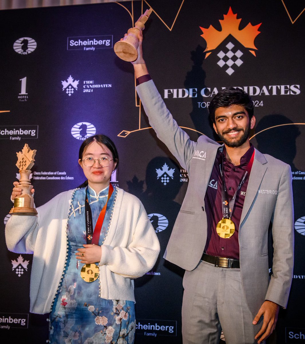 FIDE_chess's tweet image. What’s the secret to winning the #FIDECandidates 2024? 
Having your birthday on May 29! 🌟

Happy Birthday to 🇮🇳 Gukesh D &amp;amp; 🇨🇳 Tan Zhongyi, winners of the 2024 FIDE Candidates &amp;amp; Women’s Candidates tournaments! 🎂🎉

📷 Michal Walusza

🧵