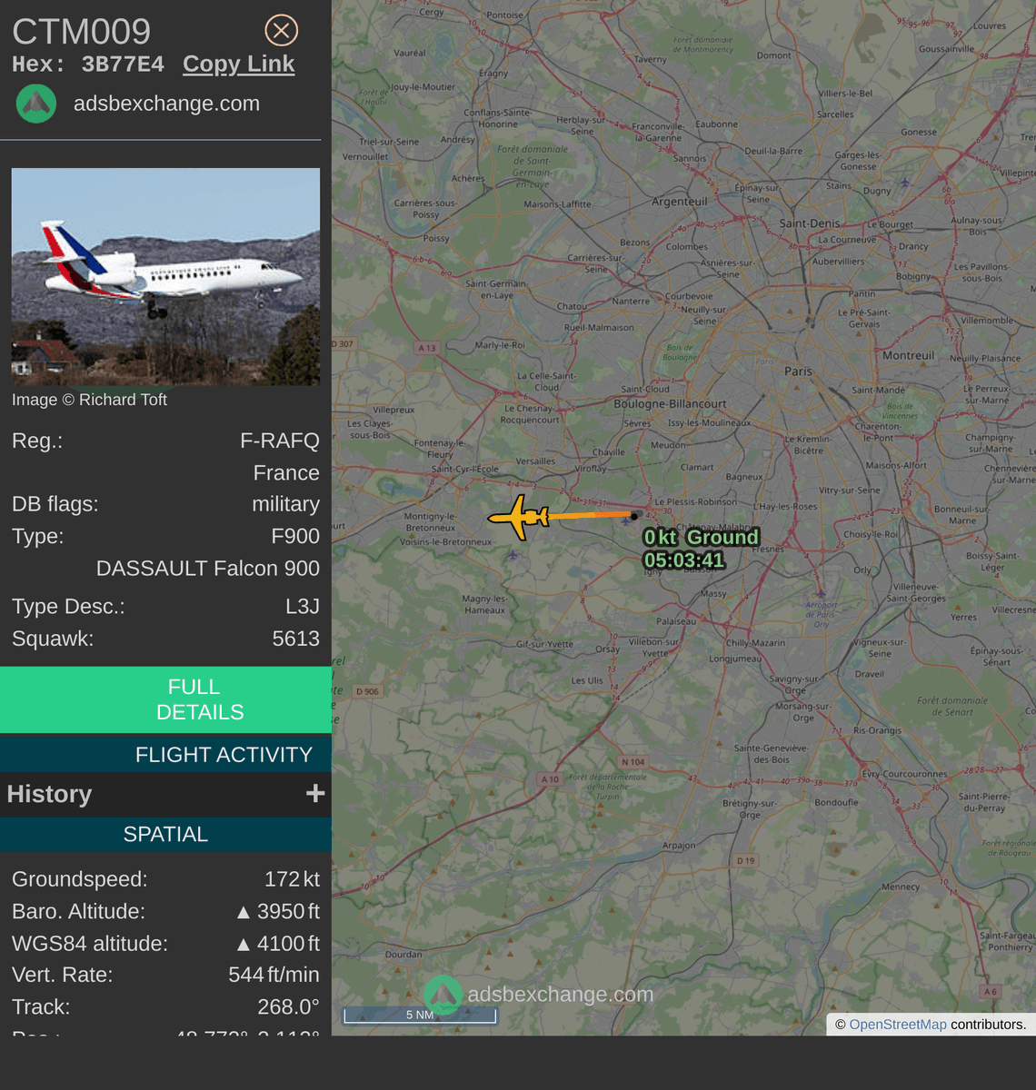 FlottePresident's tweet photo. 🛫 Un Dassault Falcon 900 🇫🇷 République Française vient de décoller près de Villacoublay/Vélizy, France.
Vol #CTM009, immatriculation #FRAFQ.
Suivre le vol : https://t.co/aKEFAOe1YH https://t.co/0IzF6LvTuo