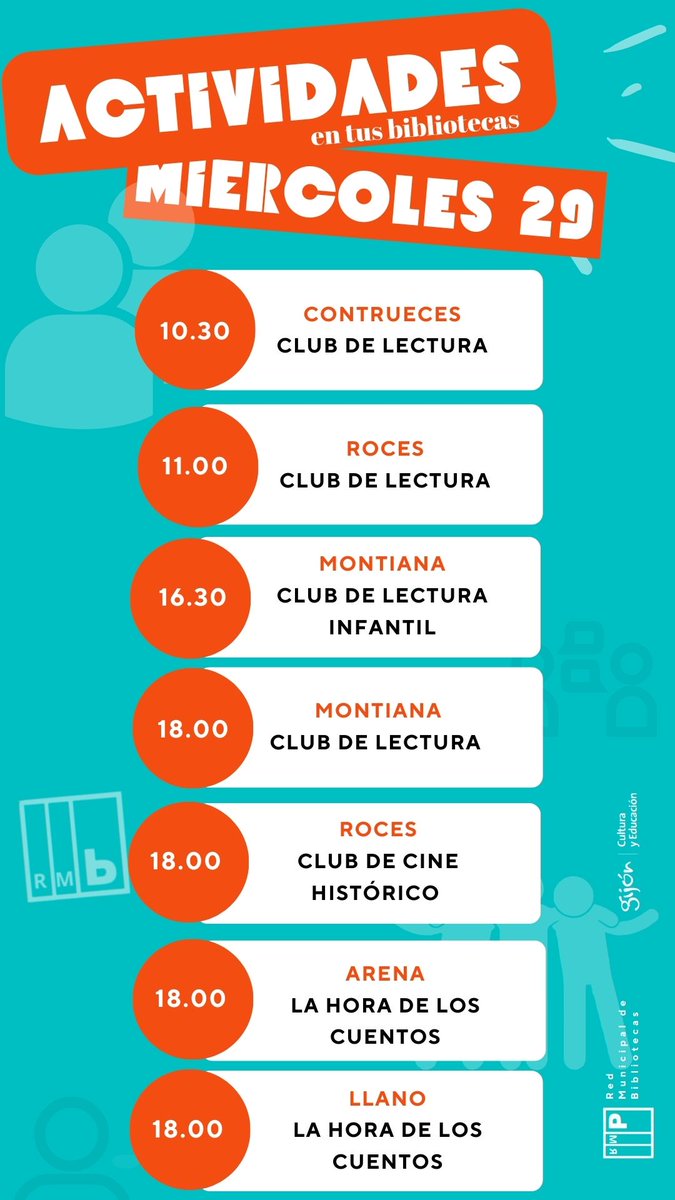 Hoy tenemos un día cargado de actividades:

#bibliotecasdegijon 📚
@gijon 🌇
@Culturagijon 🎼
Me muevo en @GijonBus 🚍