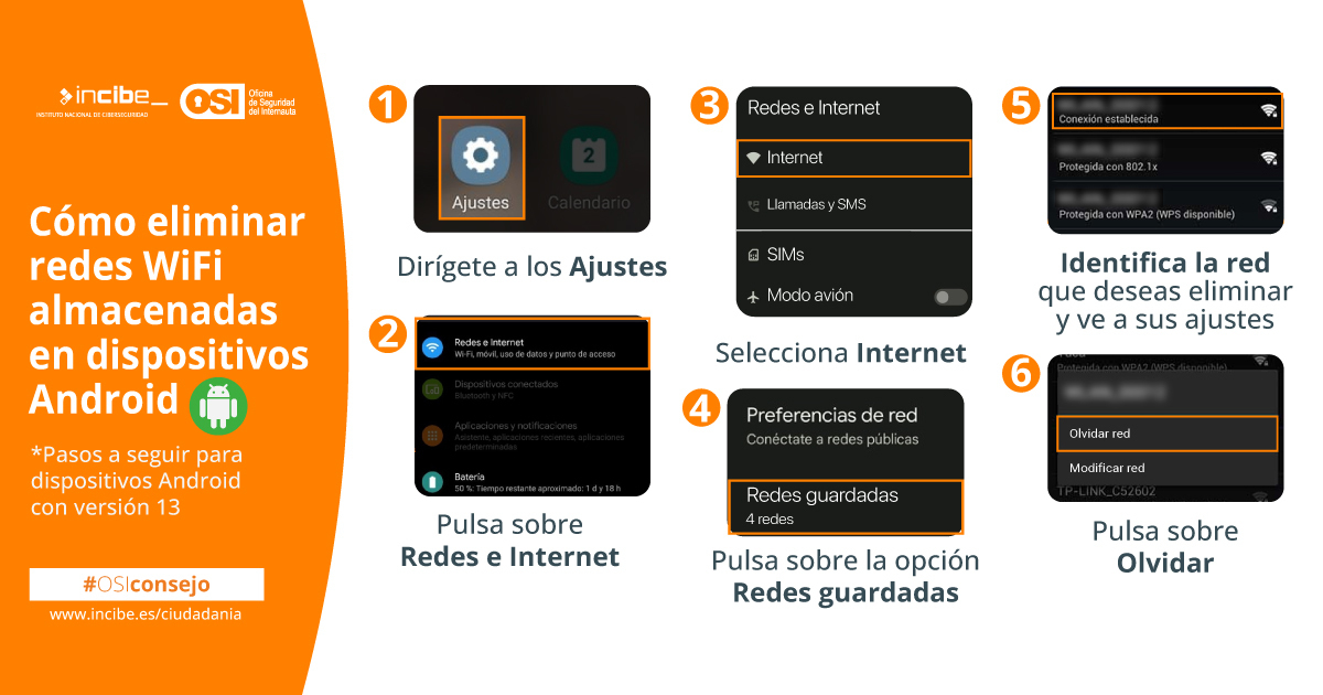 ¿Aún tienes redes #wifi antiguas almacenadas en tu dispositivo Android? ¡Hora de hacer limpieza! 🧹 Descarga esta imagen y aprende a eliminar esas redes para optimizar la seguridad 🛡️ y eficiencia de tu dispositivo. incibe.es/ciudadania/tem… #ConexiónSegura #PlanDeRecuperación