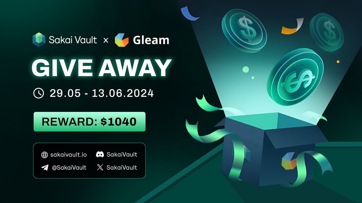 SakaiVault's tweet image. 📣 Road To New ATH Giveaway

🕵‍♂️ Period :  May 29th, 2024 - June 13th, 2024 06:00 (UTC)
💵Rewards:  Total 1,040 USDT 

Top 1 = 300 USDT
Top 2 = 200 USDT
Top 3 = 100 USDT
Top 4-10 = 20 USDT
Top 11-30 = 10 USDT
Random 20 Winners = 5 USDT

👍 Rewards Distribution: June 14th, 2024…