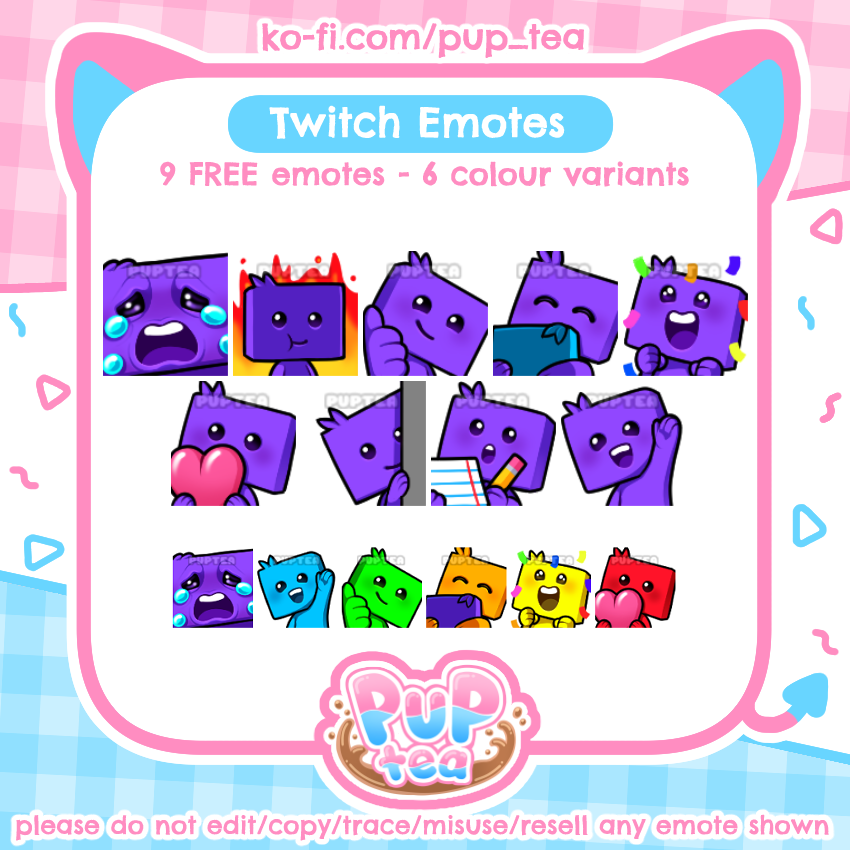 🟥Using the "Standard Default Emotes" on Twitch?🟥

🟪Have some additional free emotes to stay on theme!
💜9 emotes - 112x112px each
💜comes in purple/blue/green/orange/yellow/red
💜update &amp; add to the default emotes!

🤍FREE TO USE! links below!🤍
