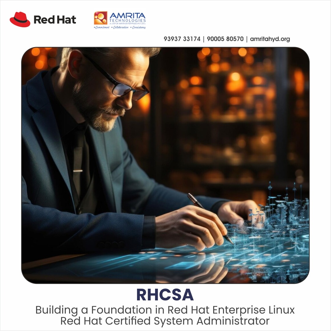 'RHCSA: Building Your Linux Legacy from the Ground Up- Red hat system administration'
Visit: amritahyd.org
Enroll Now- 090005 80570

#AmritaTechnologies #amrita #RHCSA #redhatsystemadministration #rhcsa #LinuxMastery #RH294 #LinuxAutomation #linuxautomationansible