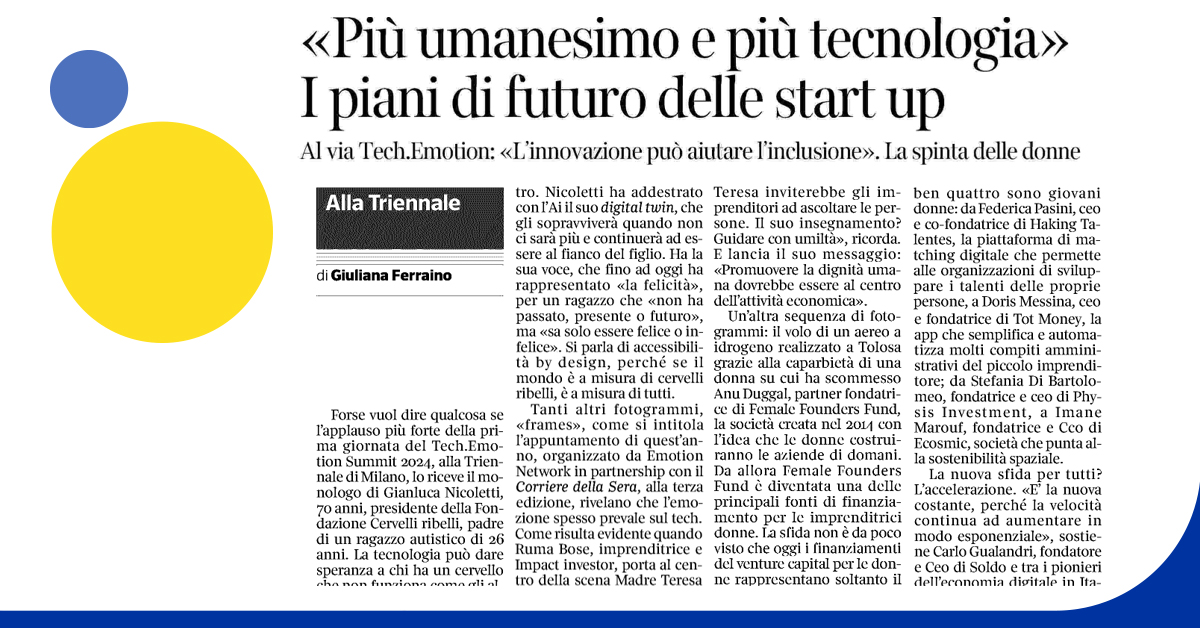 L'innovazione può aiutare l'inclusione. La spinta delle #donne 🗞️'Più umanesimo e più tecnologia. I piani di futuro delle #startup' su @Corriere #tecnologia @paoloigna1 @aldoceccarelli @francesca_bria @IsabellaCeccari @0Cicerone @Fra7russo @GammaDonna_