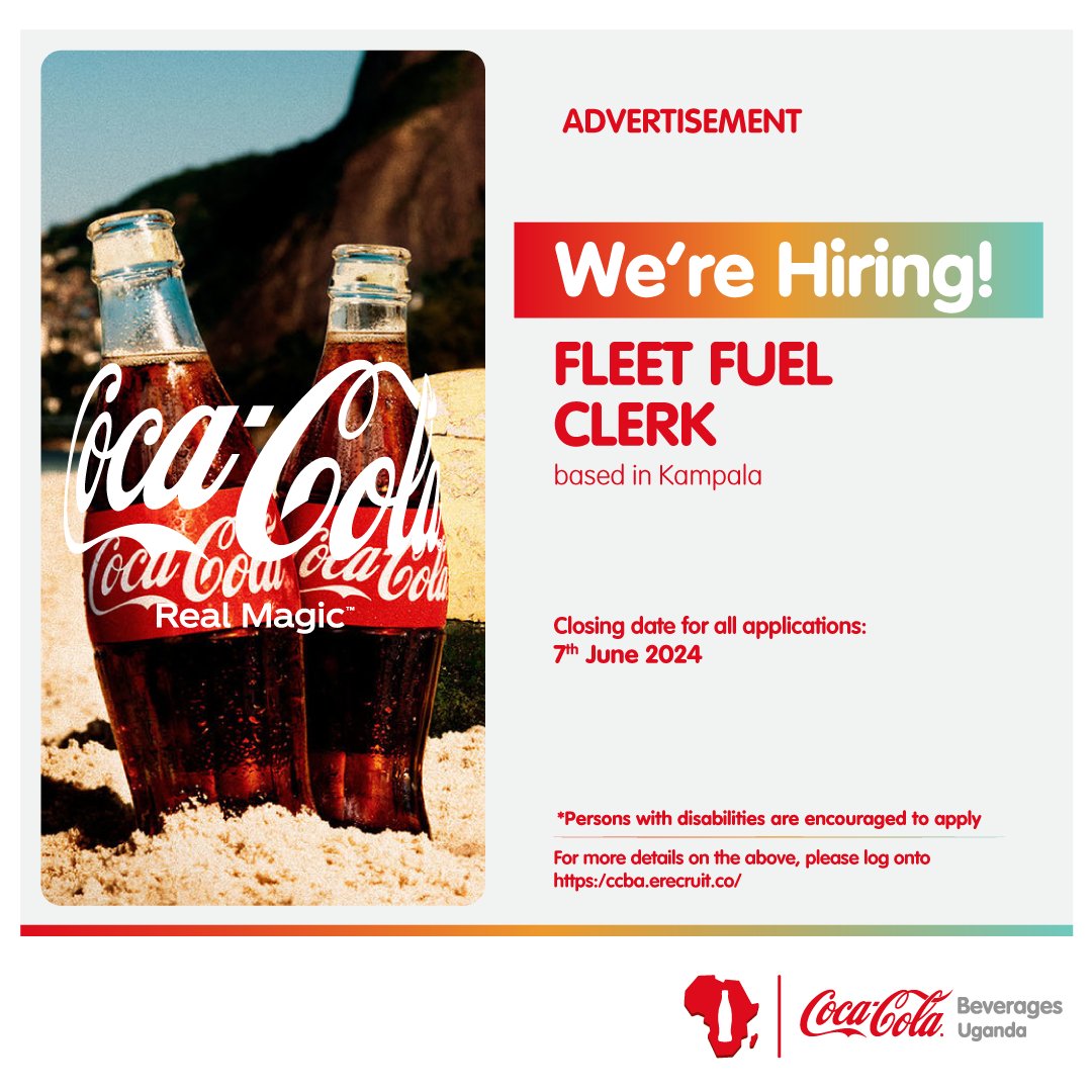Are you ready to make a significant impact in fuel management? We're looking for a dedicated Fleet Fuel Clerk to ensure efficiency and cost-effectiveness in our operations. To be part of our team, apply by 7th June 2024. 
For more info: https:/ccba.erecruit.co

#RefreshUG
#CCBU