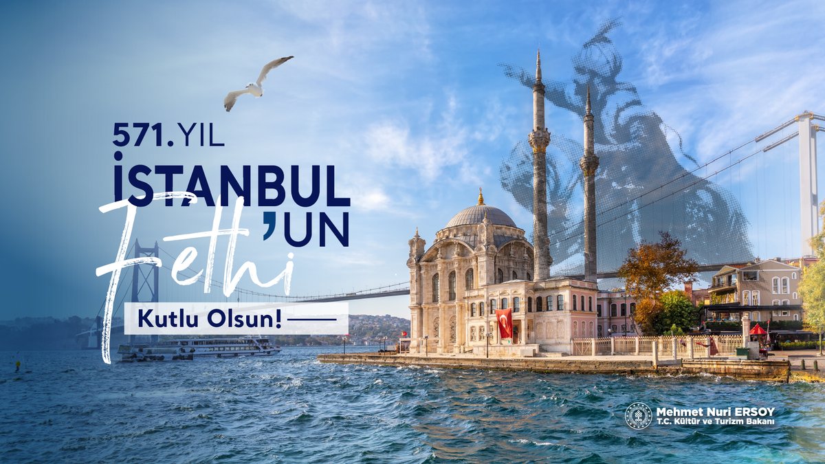 İstanbul'un Fethi'nin 571. yıl dönümü kutlu olsun. 🇹🇷 Fatih Sultan Mehmet Han'ın askerî dehası ve aziz ecdadımızın cesaretiyle gerçekleşen bu muazzam zafer, sadece bir şehrin değil, bir çağın da kapılarını açtı. Bu kutlu gün vesilesiyle, şanlı tarihimizden ilham alarak,