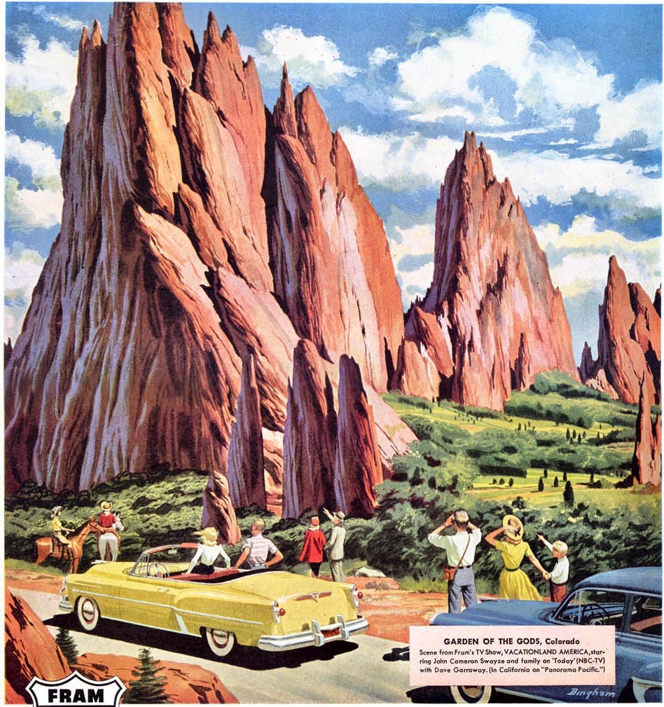 #OTD in 1954
🧵👇
‘Garden of the Gods, Colorado. Scene from Fram’s TV Show, VACATIONLAND AMERICA, starring John Cameron Swayze and family on “Today” (NBC-TV) with Dave Garroway. (In California on “Panorama Pacific.”)