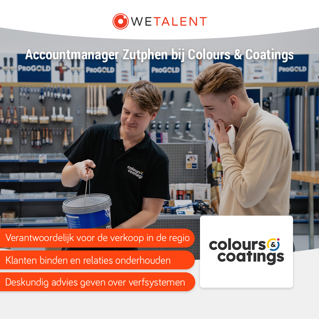 Als Accountmanager bij Colours & Coatings ben jij verantwoordelijk voor de verkoop van paint en non-paint producten.

Ben jij klaar voor een kleurrijke uitdaging binnen een organisatie waar teamwork en de klant centraal staan? 💪🏼

Ontdek meer via: wetalent.nl/kandidaat/vaca…