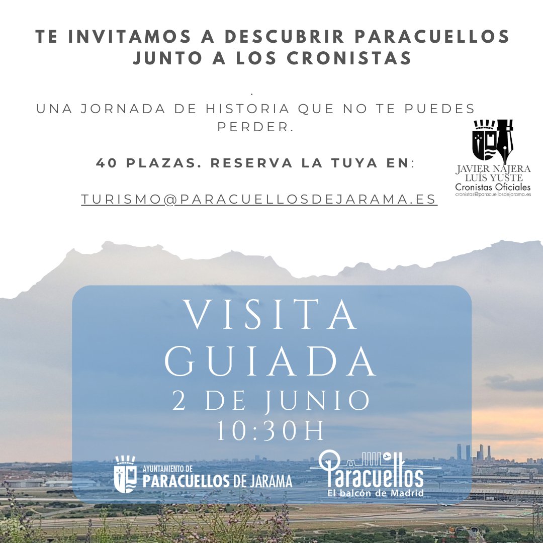 La Concejalía de Turismo y los Cronistas de #Paracuellos organizan una ruta gratuita el domingo 2 de junio. Se trata de una visita guiada en la que descubriremos la historia del municipio lc.cx/WBiqE8