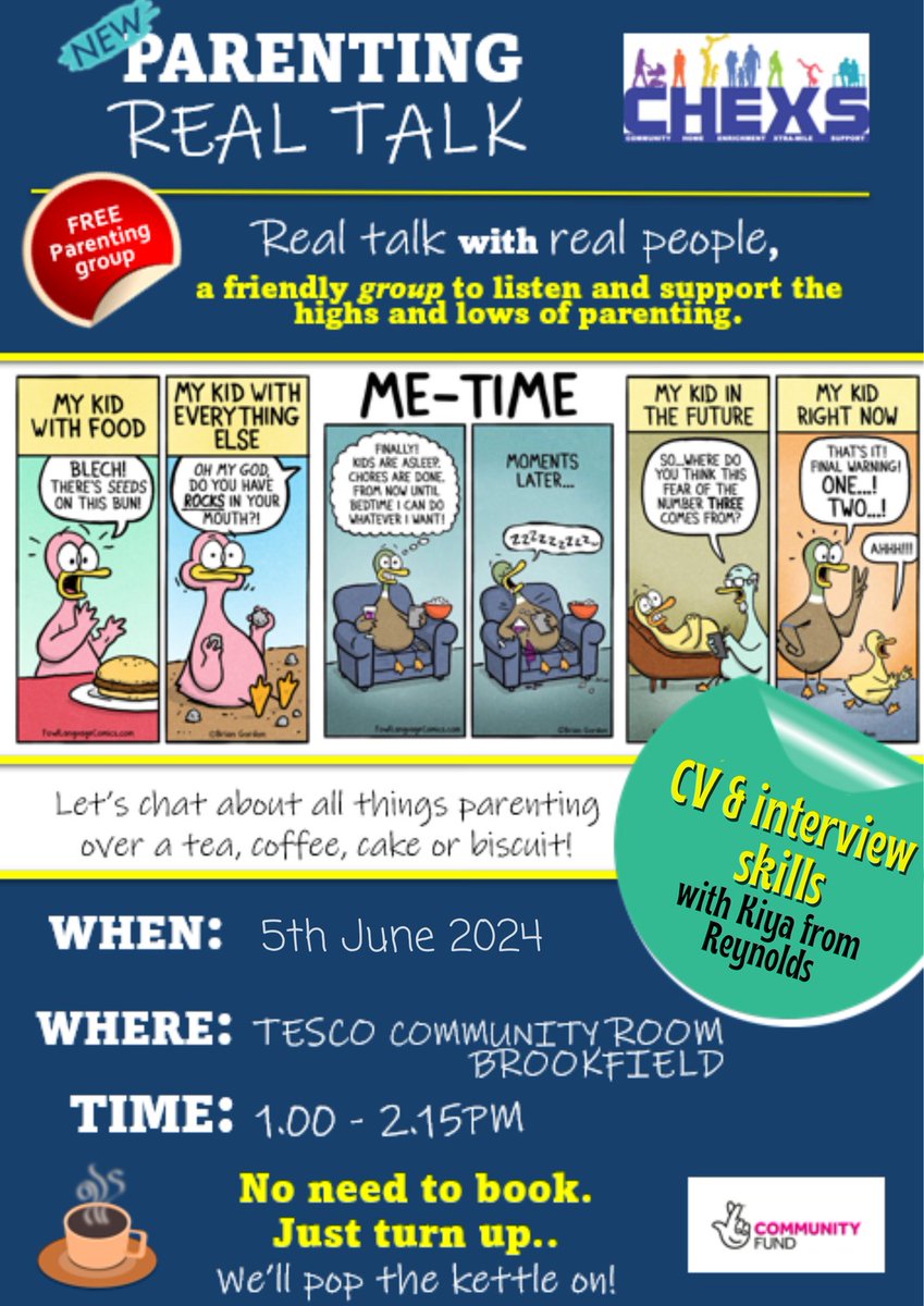 We hope you can join us at:
✅Tesco Community Room - Brookfield
✅ Wednesday 5th June from 1pm -2.15pm
✅No need to book - just turn up! 
☕We'll pop the kettle on ☕

#support #Reynoldsnationaldistributioncentre #cv&interviewskills #charity #familysupport  #community #broxbourne