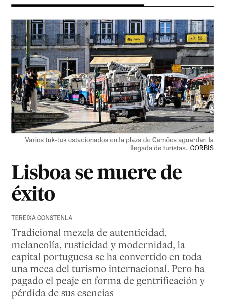 'La Lisboa donde un 60% de las viviendas son pisos turísticos'. En una década Europa es un erial económico, cultural e ideológico. Estamos exprimiendo las ciudades hasta destruirlas.
