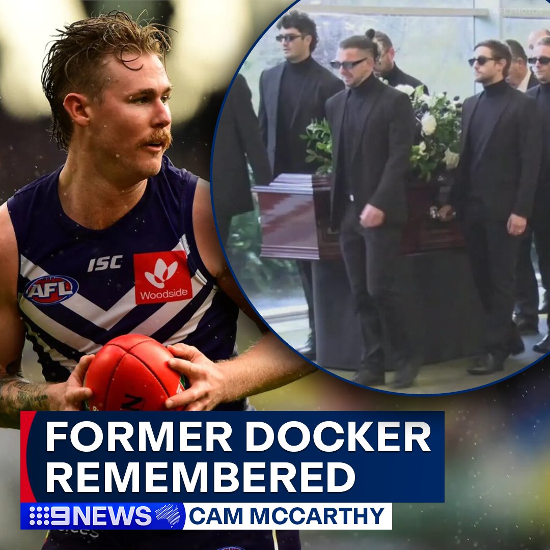 Former Dockers player Cam McCarthy has been laid to rest today in a moving funeral service in Fremantle.  

Loved ones remembered the “larger than life” 29-year-old, with friend and Eagle Tom Barrass and Dockers captain Alex Pearce among those standing by their mate one final