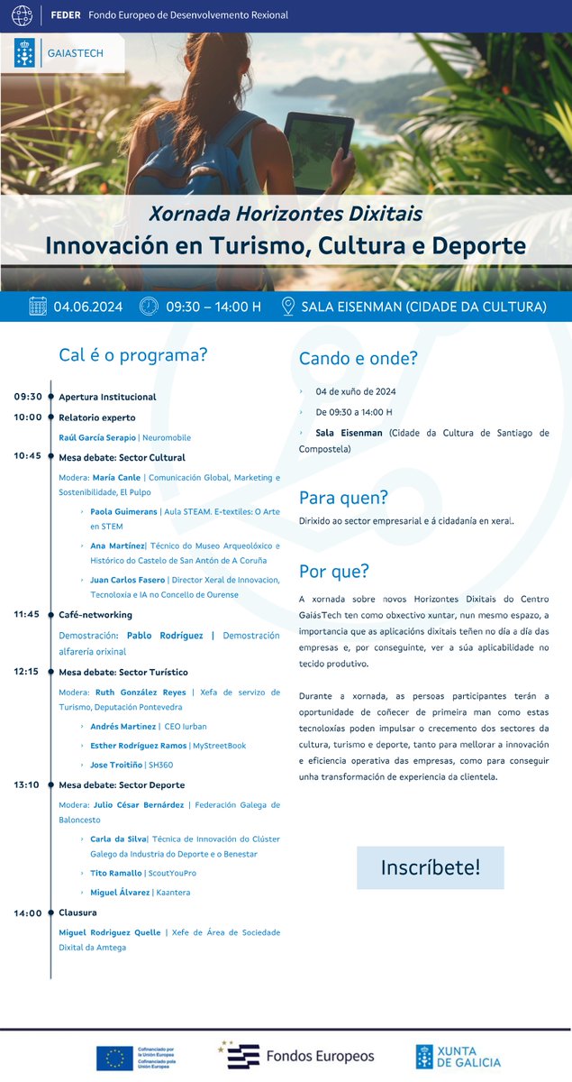 Clúster Galego Industria do Deporte e o Benestar (@cluster_deporte) on Twitter photo ✏️ Apuntade! O vindeiro martes 4 de xuño o <a href="/Cluster_deporte/">Clúster Galego Industria do Deporte e o Benestar</a> participará no evento organizado por <a href="/gaiastech/">Centro GaiásTech</a>. Amais, estaremos acompañados por <a href="/ScoutyouPro/">ScoutyouPro Football</a>.
👉 A xornada sobre novos Horizontes Dixitais poñerá o foco cultura, turismo e deporte.
🔗 gaiastech.xunta.gal/gl/actividades… ✏️ Apuntade! O vindeiro martes 4 de xuño o <a href="/Cluster_deporte/">Clúster Galego Industria do Deporte e o Benestar</a> participará no evento organizado por <a href="/gaiastech/">Centro GaiásTech</a>. Amais, estaremos acompañados por <a href="/ScoutyouPro/">ScoutyouPro Football</a>.
👉 A xornada sobre novos Horizontes Dixitais poñerá o foco cultura, turismo e deporte.
🔗 gaiastech.xunta.gal/gl/actividades…