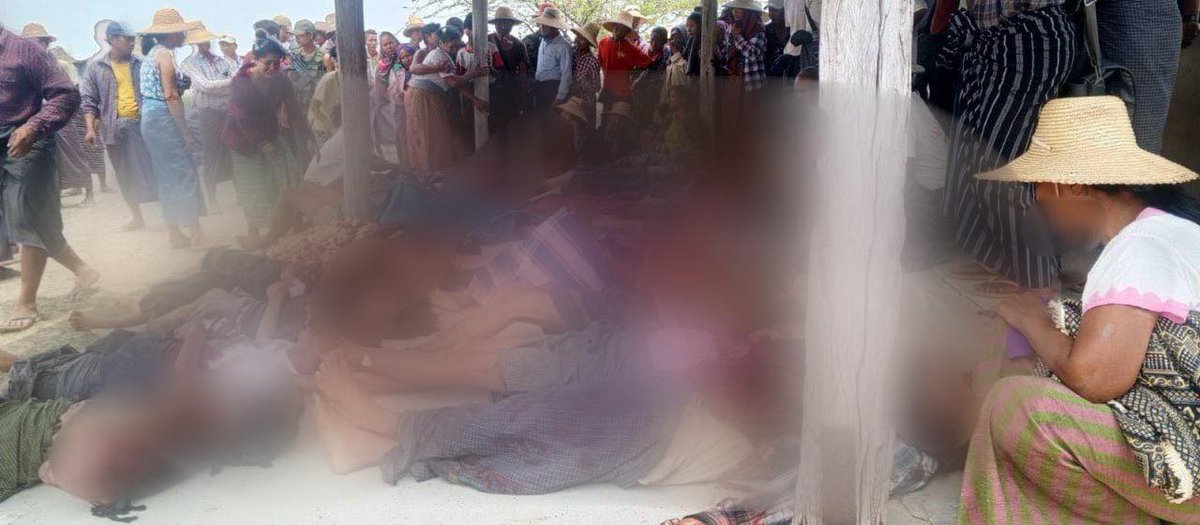 At least 1,446 civilians were killed in 154 massacres by junta military forces from May 2022 to May 15, 2024, said research group BNI-Myanmar Pace Monitor. Photo: The scene after 32 civilians were killed by junta forces in Sagaing on May 11. 
#WhatsHappeningInMyanmar
