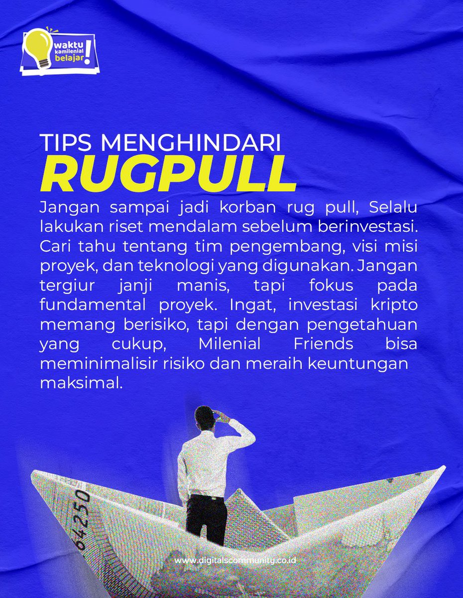 Yuk Milenial Friends kenali ciri-cirinya biar nggak rugi besar saat investasi di Aset Kripto dan jangan lupa selalu riset sebelum investasi ya💙

#Kamilenial #WaktuKamilenialBelajar #RugPull #Cryptocurrency #CryptoEducation #Cryptoassets #InvestasiCerdas