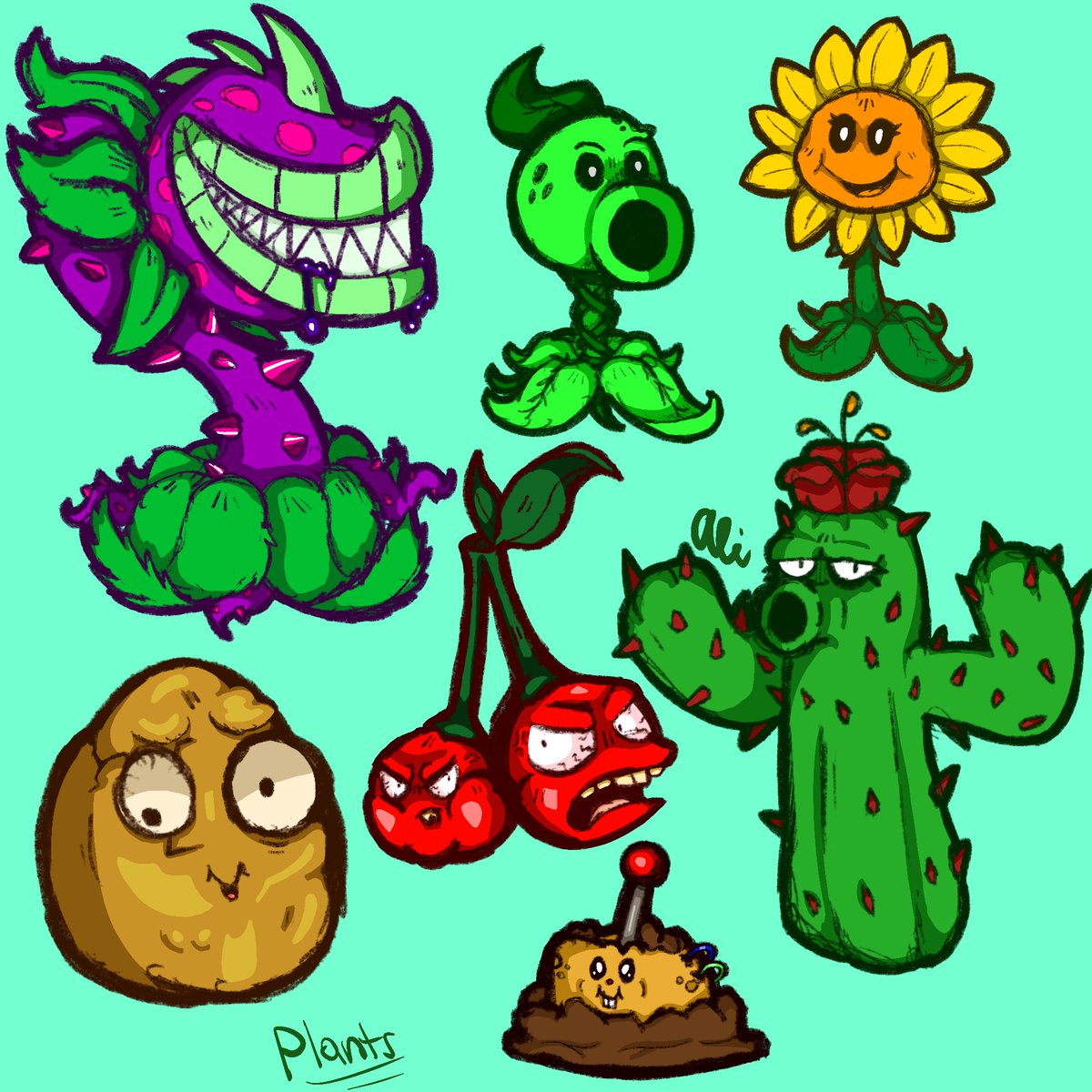 Plants 🌱 
.
.
.
#plants #zombies #plantsvszombies #plantsvszombies2 #peashooter #chomper #sunflower #cactus #cherrybomb #wallnut #potatomine #art #digitalart #procreate