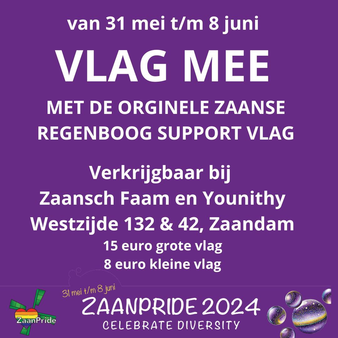 🏳️‍🌈VLAG MEE MET ZAANPRIDE VAN 31 MEI T/M 8 JUNI 🏳️‍🌈 zie post waar verkrijgbaar #zaanpride #dezaanseregenboog #pride #gemeentezaanstad #rainbow #lgbtqia #queer #loveislove #transgender #bisexual #agender #gay #intersex #lesbian #gaypride #prideamsterdam #zaanschfaam #zaanstreek