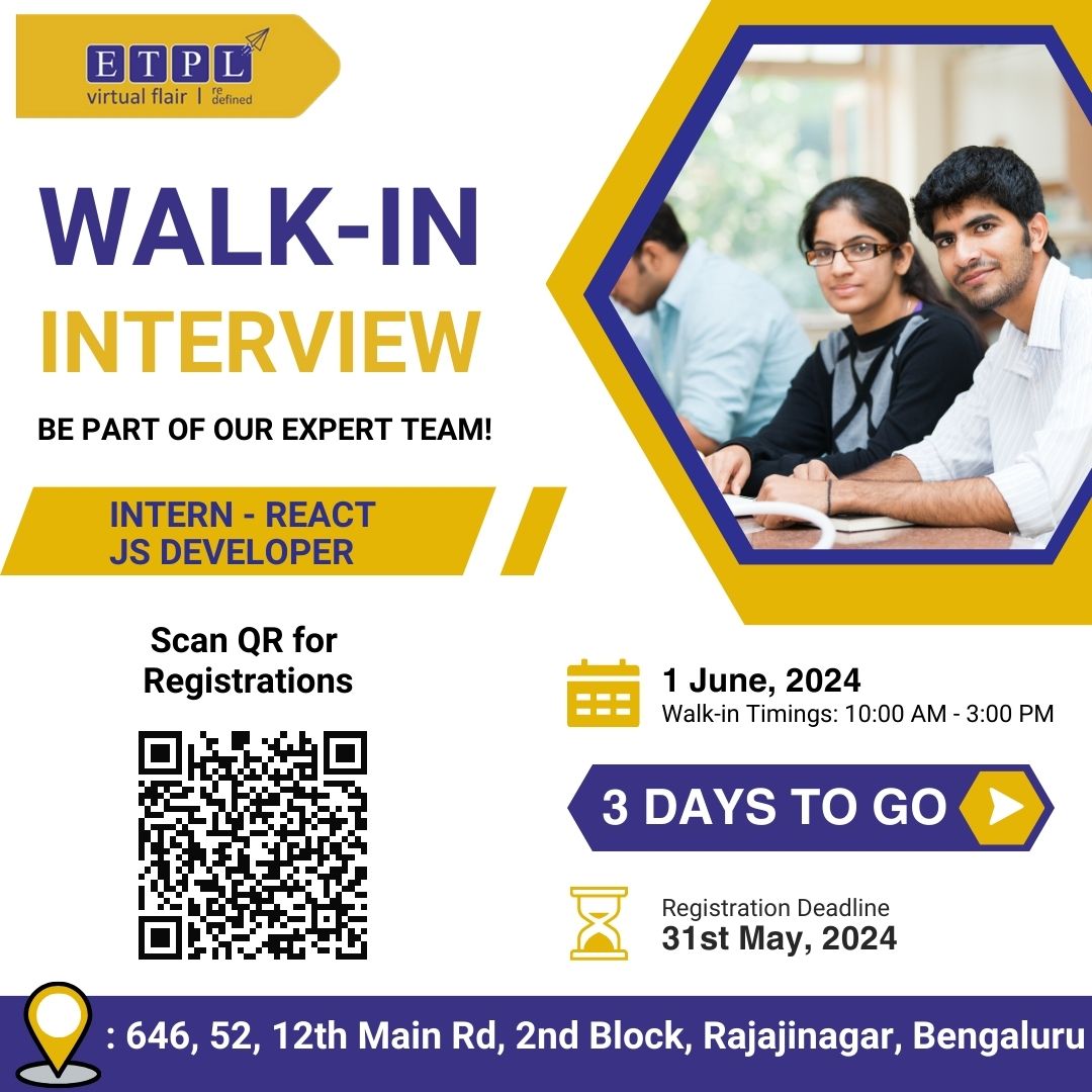 erelego's tweet photo. Dear developers, only 3 days left to seize this golden opportunity! 🚀
.
.
.
.
Register here - https://t.co/7z61M22Cj9
All interviews start promptly at 10:30 AM. No late entries accepted.
#Hiring #ReactJS #Internship #WebDev #CareerOpportunity #eReleGo https://t.co/O6iyuuAr2d