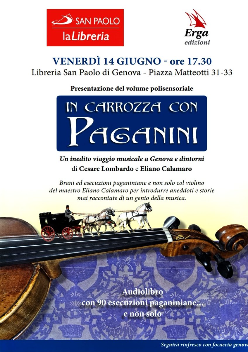 Un grande spettacolo paganiniano col violino 🎻 del maestro Eliano Calamaro.
#incarrozzaconpaganini
<a href="/ergaedizioni/">Erga Edizioni</a>