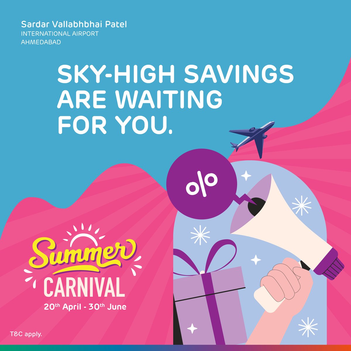 Shopping at the airport has never been this rewarding. Discover fantastic offers and great value deals at our Summer Carnival.

#AhmedabadAirport #GatewayToGoodness #SummerCarnival #Offers #Explore #Airport