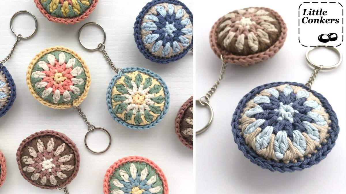 Cheerful #organiccotton 'granny' style key fobs. Lightweight, practical and #plasticfree. I can make these in particular colours on request too. littleconkers.co.uk/product-catego… 

#EcoFriendly #GiftIdeas #EcoGifts